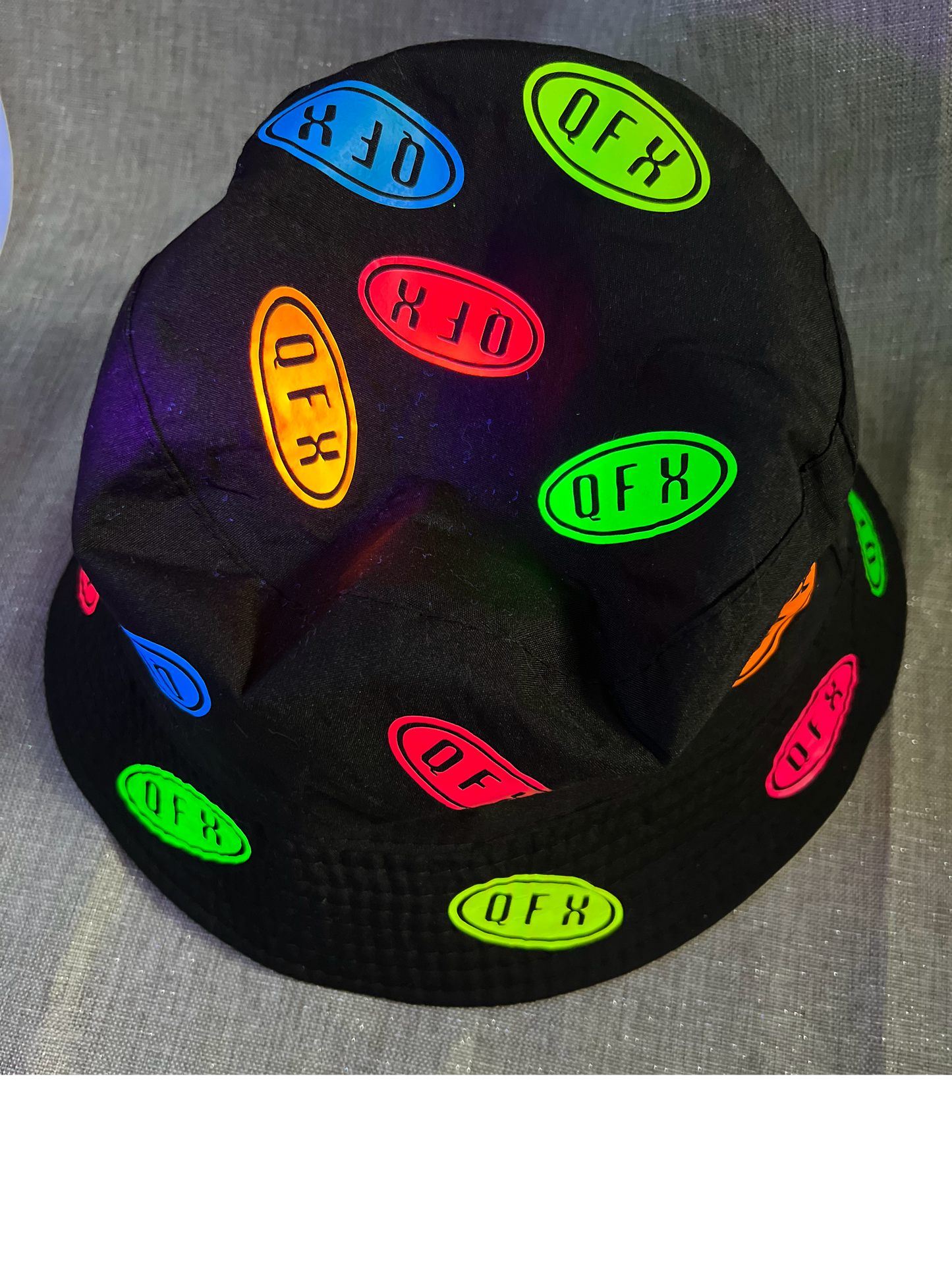 QFX Bucket Hat UV activated logos